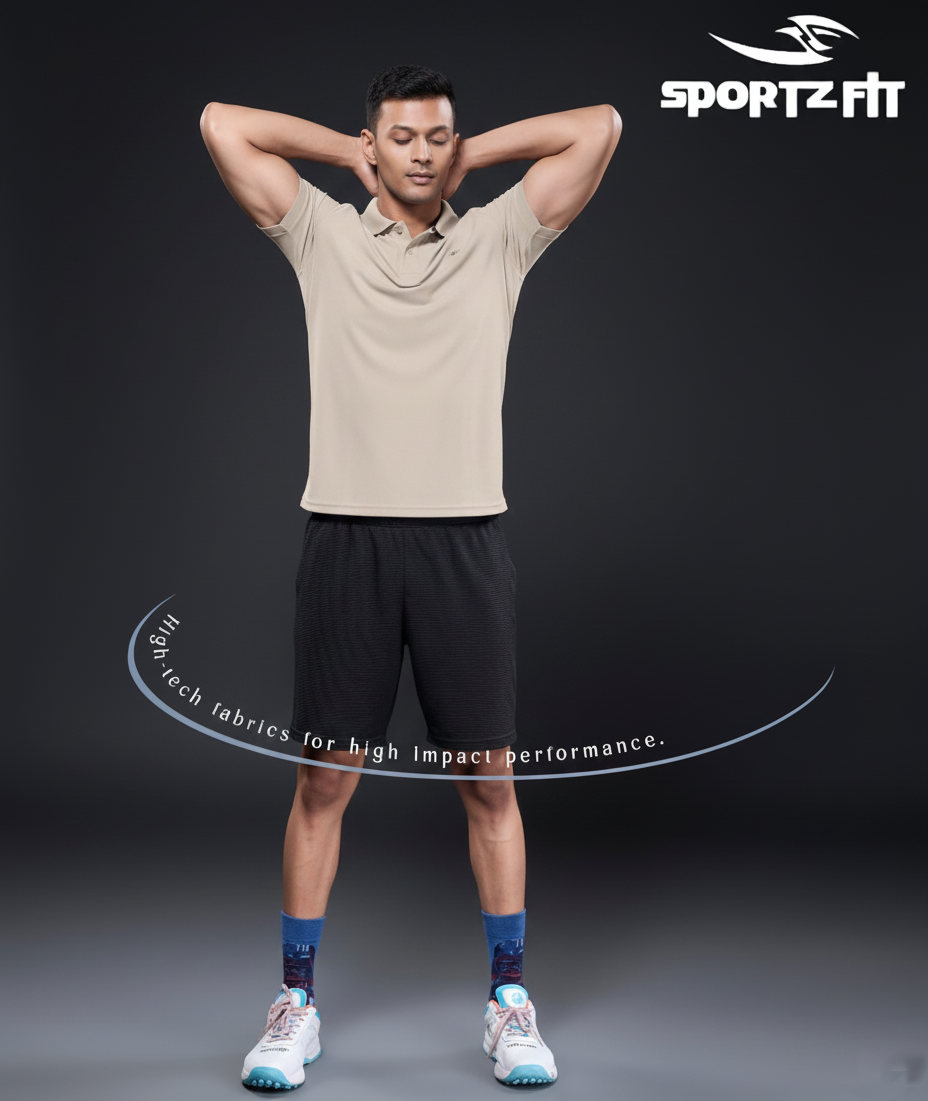 Men Collar Neck T-Shirt -  Light Beige | L | SBT04